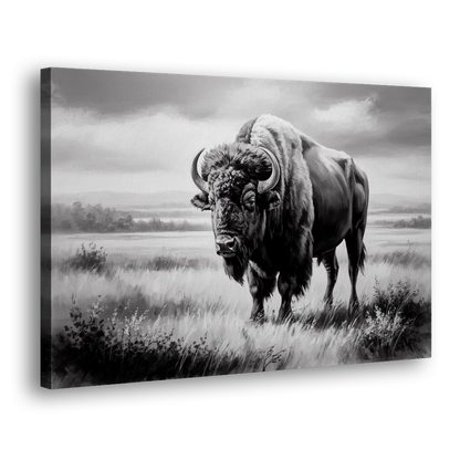 Classic Black and White Buffalo Side - Canvas Wall Art