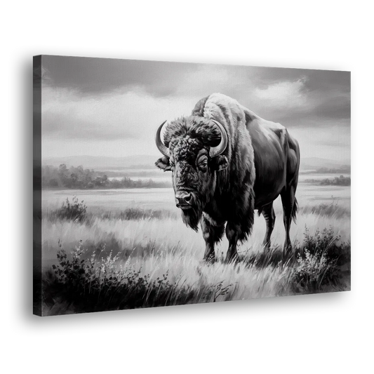 Classic Black and White Buffalo Side - Canvas Wall Art