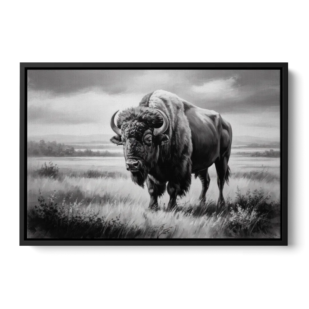 Classic Black and White Buffalo - Black Frame Canvas