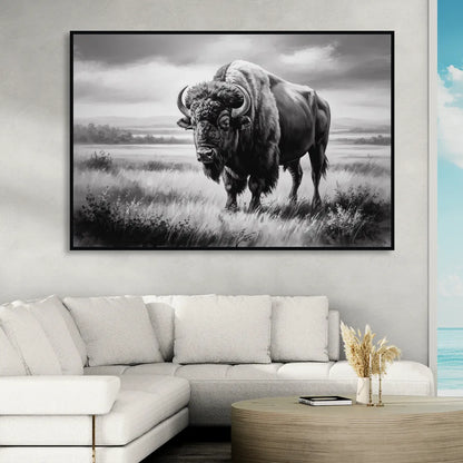 Classic Black and White Buffalo Living Room - Black Canvas Wall Art