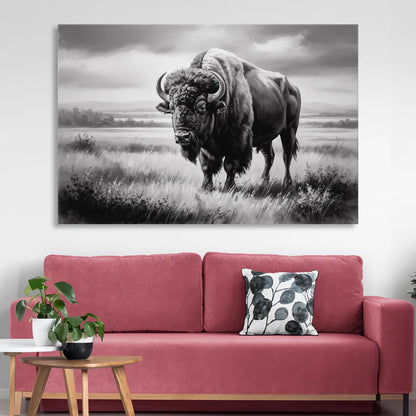 Classic Black and White Buffalo Living Room - Canvas Wall Art