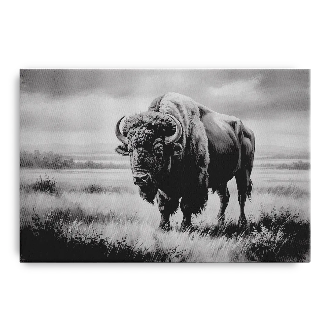 Classic Black and White Buffalo Front - Canvas Wall Art