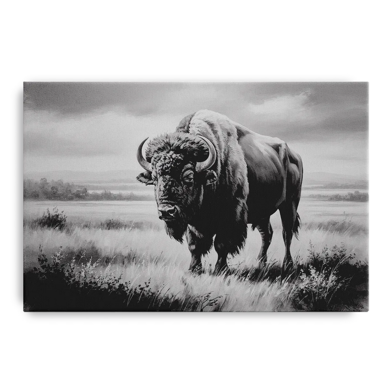 Classic Black and White Buffalo Front - Canvas Wall Art