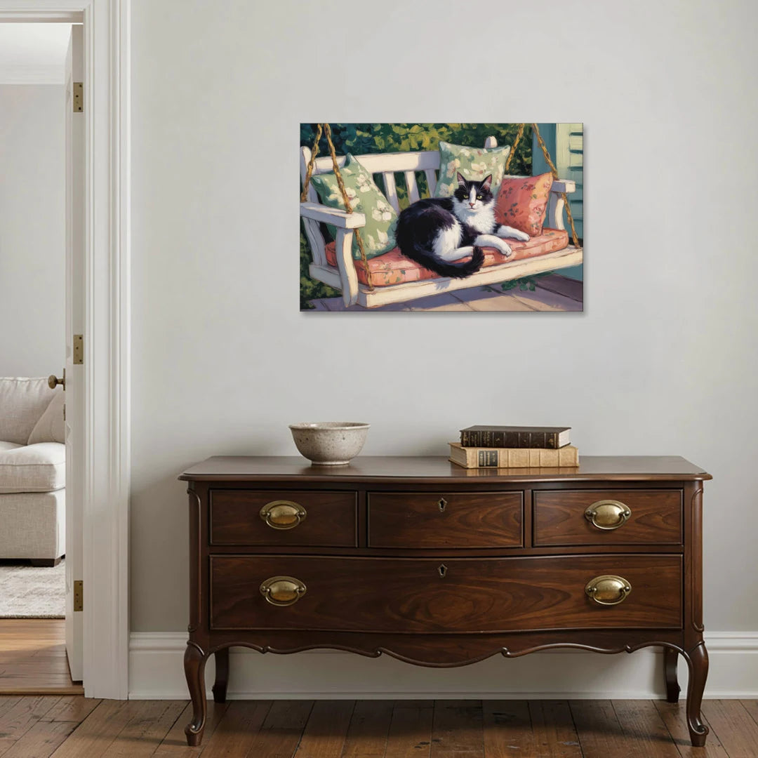 Classic Black and White Cat - Canvas Wall Art - Coffee Table - 36x24
