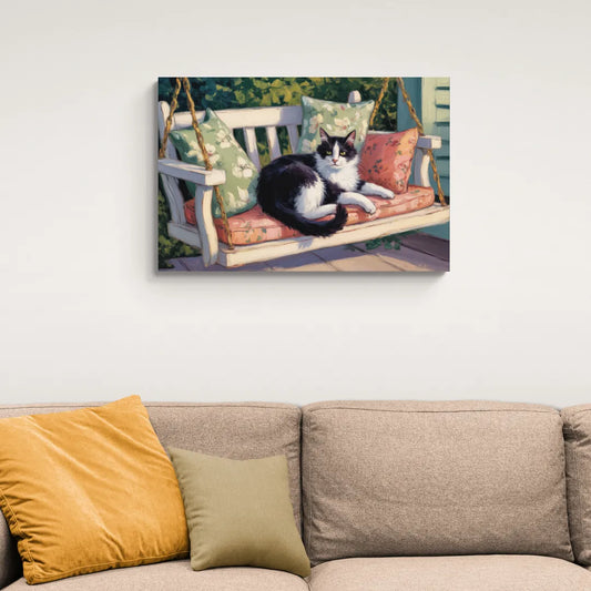 Classic Black and White Cat - Canvas Wall Art Living Room