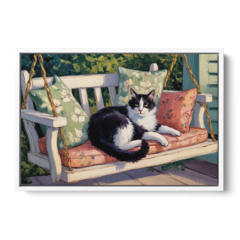 Classic Black and White Cat Front - White Canvas Wall Art