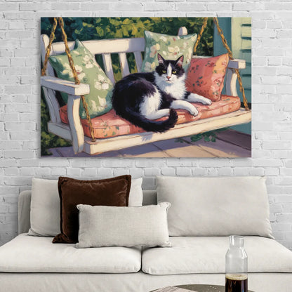 Classic Black and White Cat Living Room - Canvas Wall Art