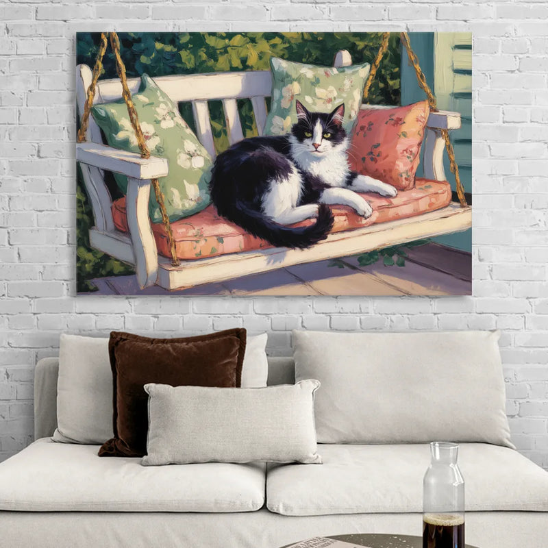 Classic Black and White Cat Living Room - Canvas Wall Art