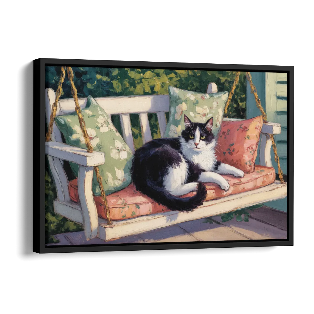 Classic Black and White Cat Side - Black Canvas Wall Art