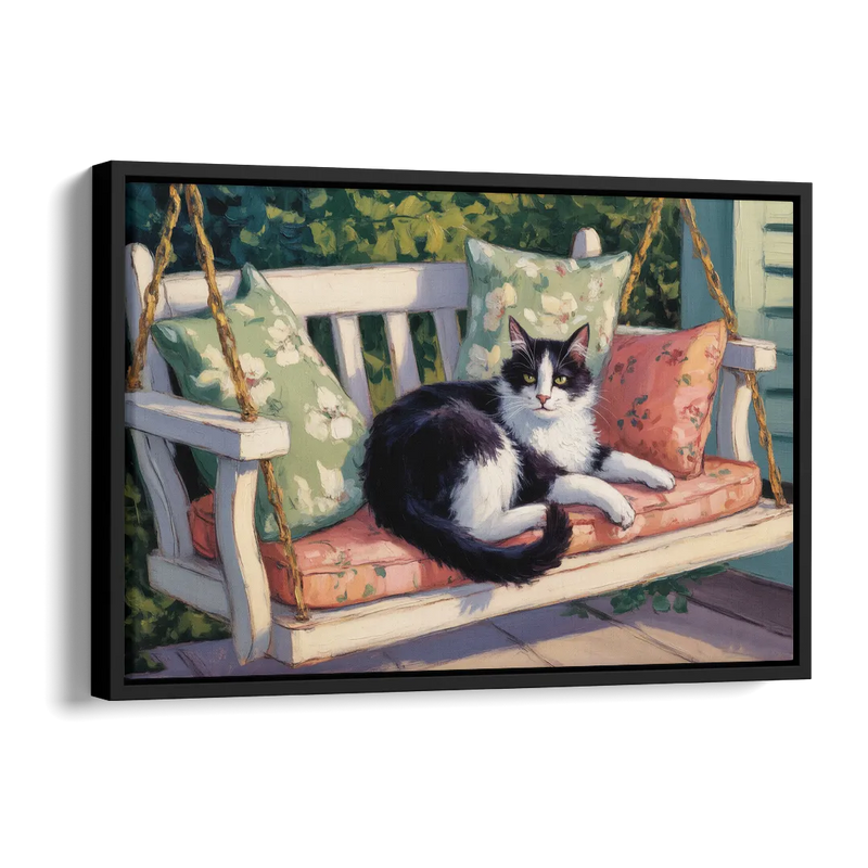 Classic Black and White Cat Side - Black Canvas Wall Art