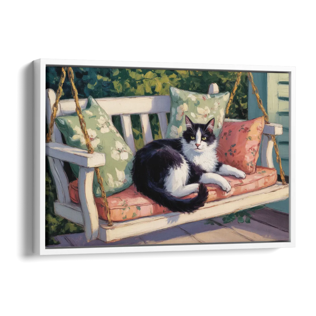 Classic Black and White Cat Side - White Canvas Wall Art
