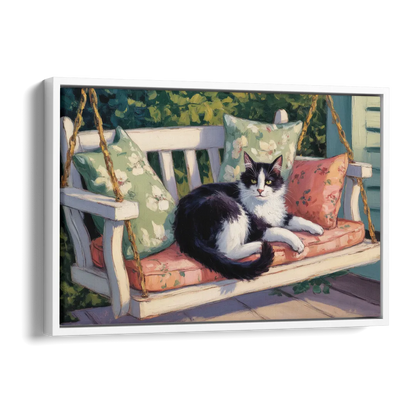Classic Black and White Cat Side - White Canvas Wall Art