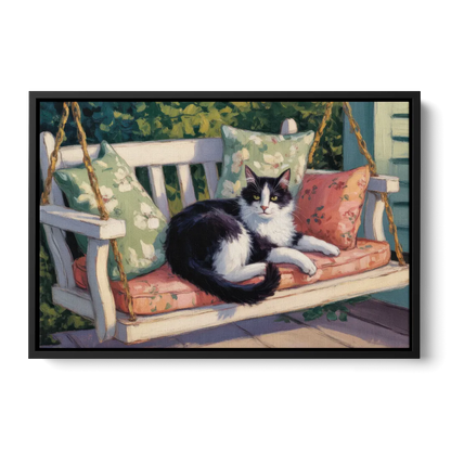 Classic Black and White Cat - Black Frame Canvas