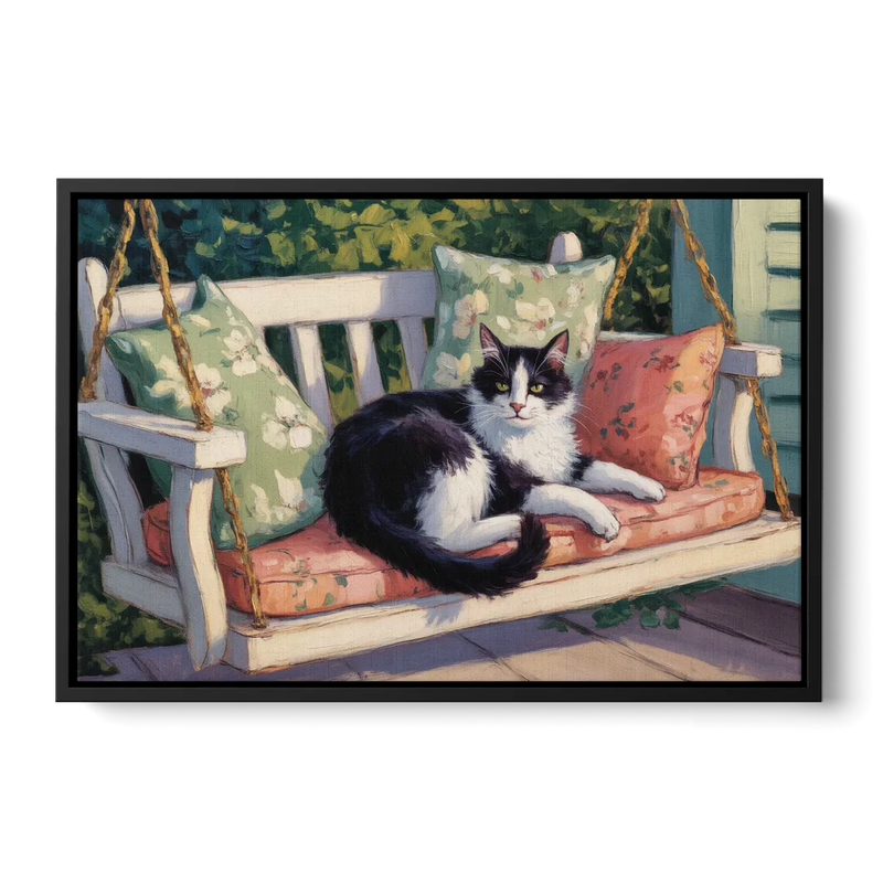 Classic Black and White Cat Front - Black Canvas Wall Art