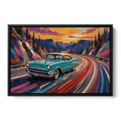 Classic Car Prints Coupe on a Mountain Curve - Black Framed Canvas Wall Art - Front
