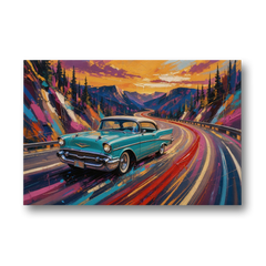 Classic Car Prints Coupe on a Mountain Curve - Canvas Wall Art - Front