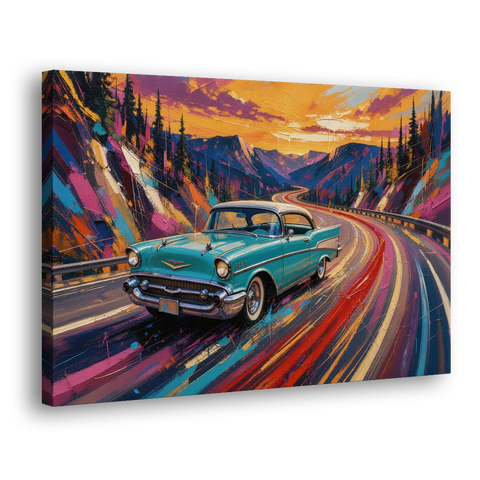 Classic Car Prints Coupe on a Mountain Curve - Canvas Wall Art - Side