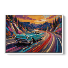 Classic Car Prints Coupe on a Mountain Curve - White Framed Canvas Wall Art - Front