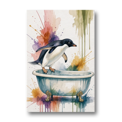 Clawfoot Tub Wall Art Penguin Ready to Dive - Canvas Wall Art - Front