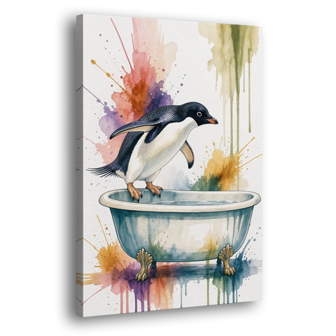 Clawfoot Tub Wall Art Penguin Ready to Dive - Canvas Wall Art - Side