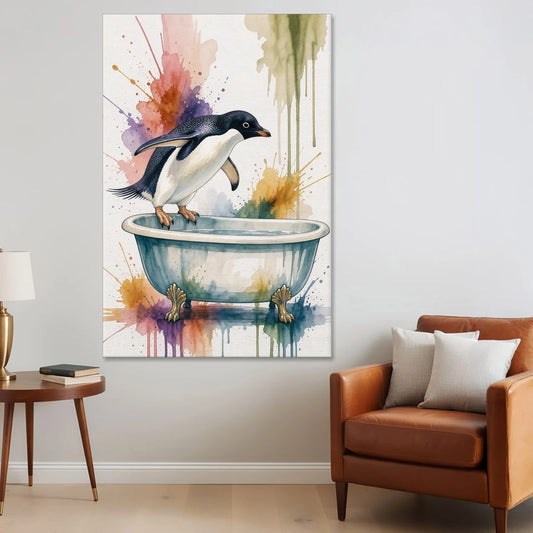 Clawfoot Tub Wall Art Penguin Ready to Dive - Canvas Wall Art - Sofa - 40x60