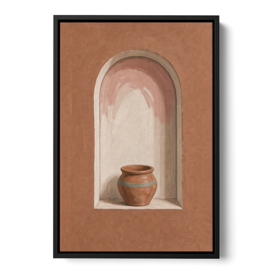 Clay Pot in a Terracotta Arched Niche - Black Framed Canvas Wall Art - Front