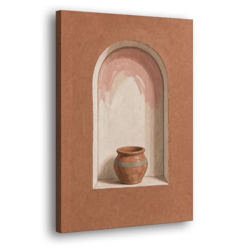 Clay Pot in a Terracotta Arched Niche - Canvas Wall Art - Side