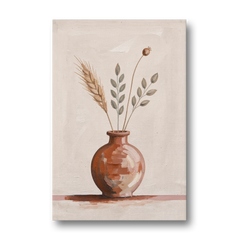 Clay Vase Painting with Three Dried Stems - Canvas Wall Art - Front