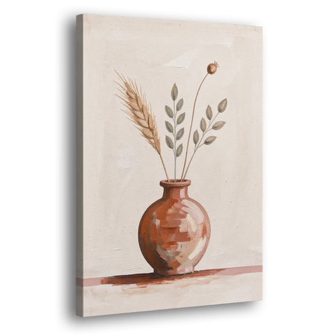 Clay Vase Painting with Three Dried Stems - Canvas Wall Art - Side