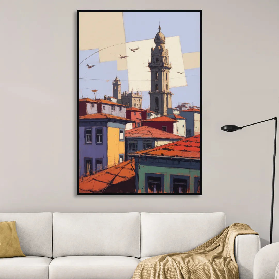 Clerigos Tower View Living Room - Black Canvas Wall Art