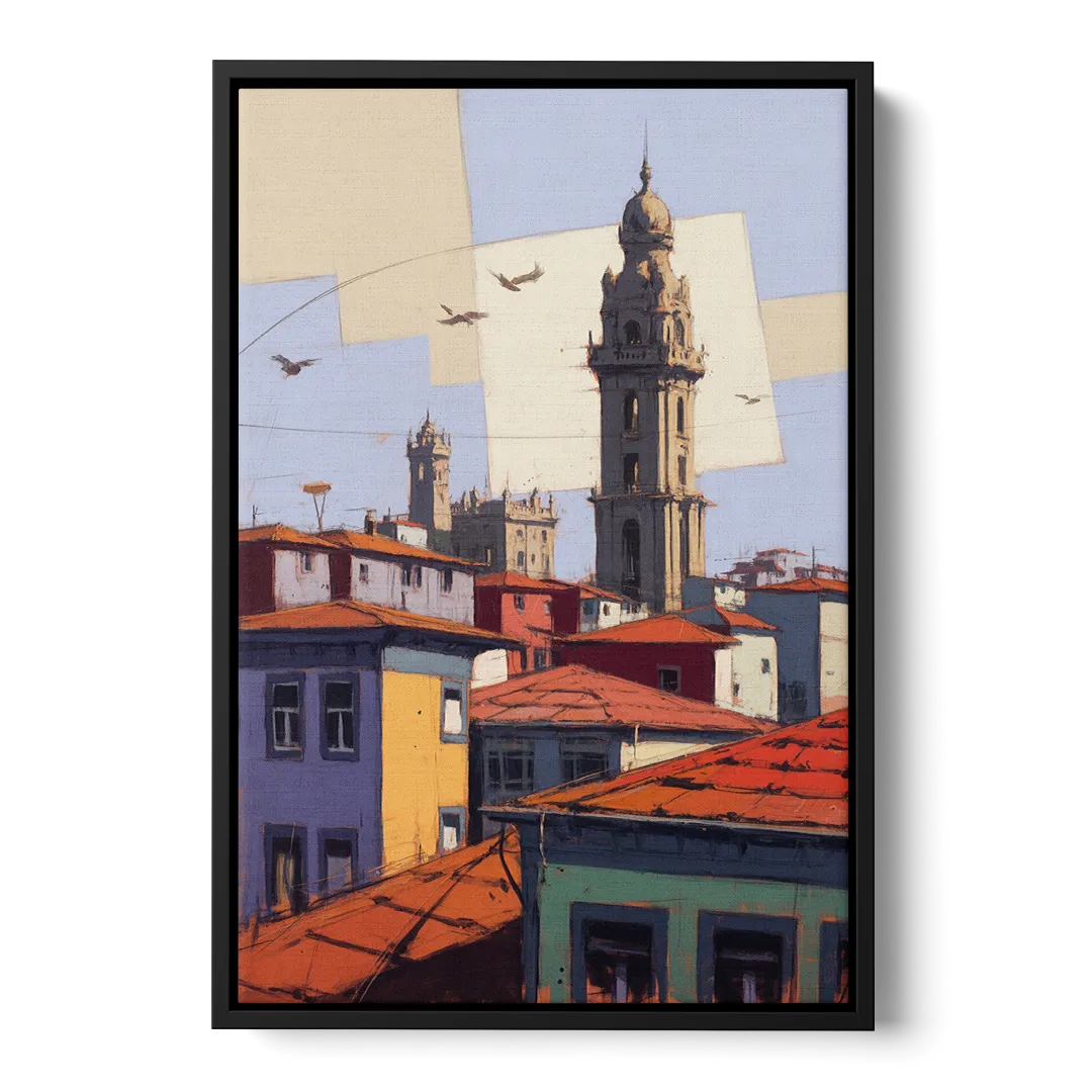 Clerigos Tower View Front - Black Canvas Wall Art