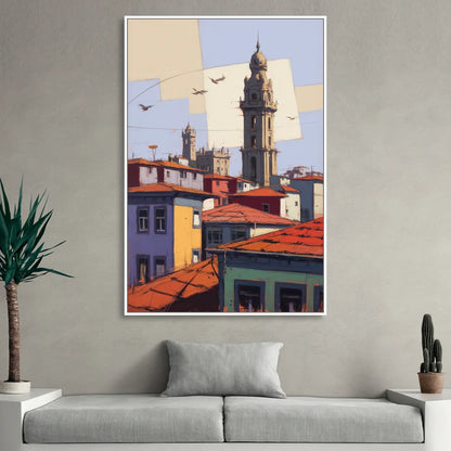 Clerigos Tower View Living Room - White Canvas Wall Art