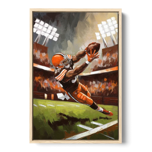 Cleveland Browns Fans in Action - Oak Framed Canvas Wall Art - Front