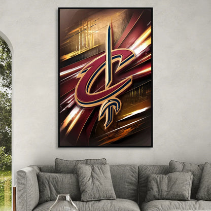 Cleveland Cavaliers Logo Sitting Room - Black Canvas Wall Art