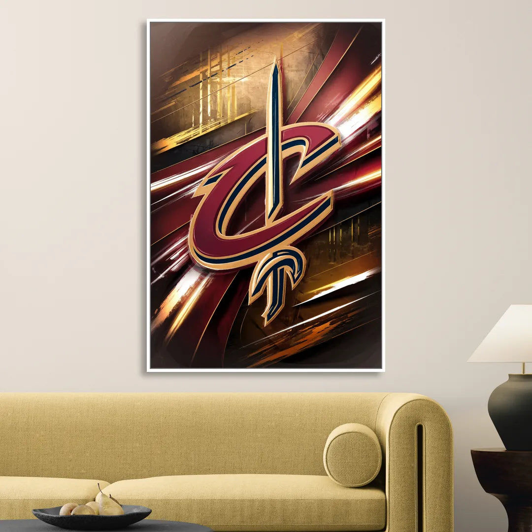 Cleveland Cavaliers Logo Sitting Room - White Canvas Wall Art
