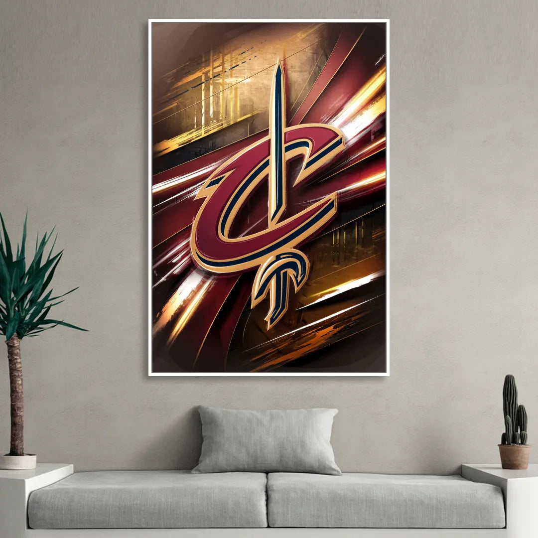 Cleveland Cavaliers Logo Living Room - White Canvas Wall Art