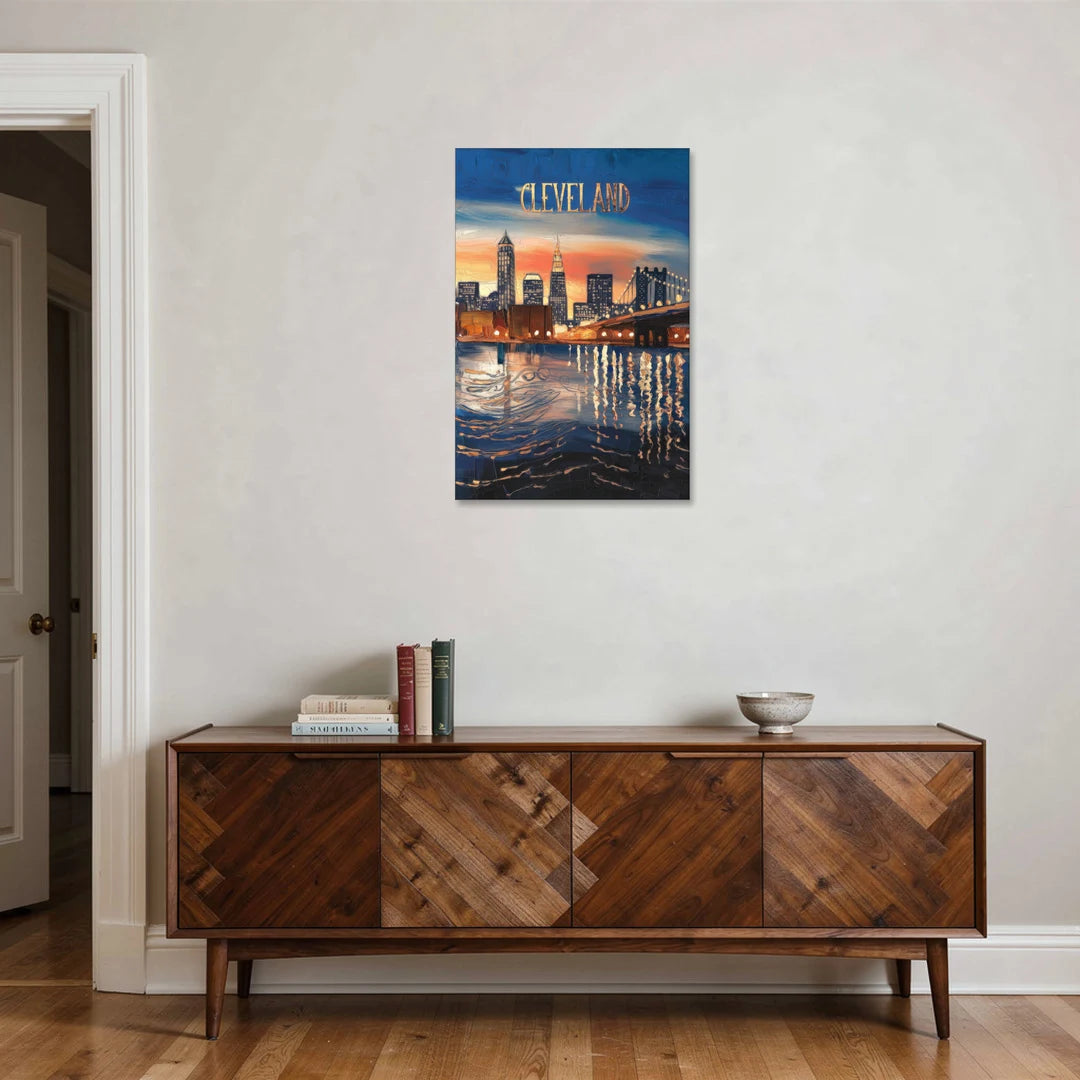 Cleveland Cityscape Panoramic - Canvas Wall Art - Coffee Table - 24x36