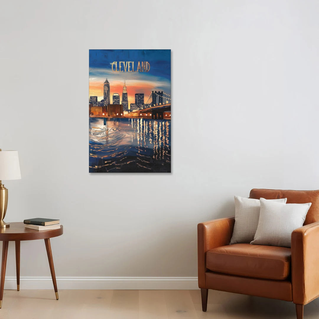 Cleveland Cityscape Panoramic - Canvas Wall Art - Sofa - 24x36