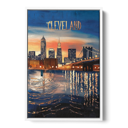 Cleveland Cityscape Panoramic Front - White Canvas Wall Art
