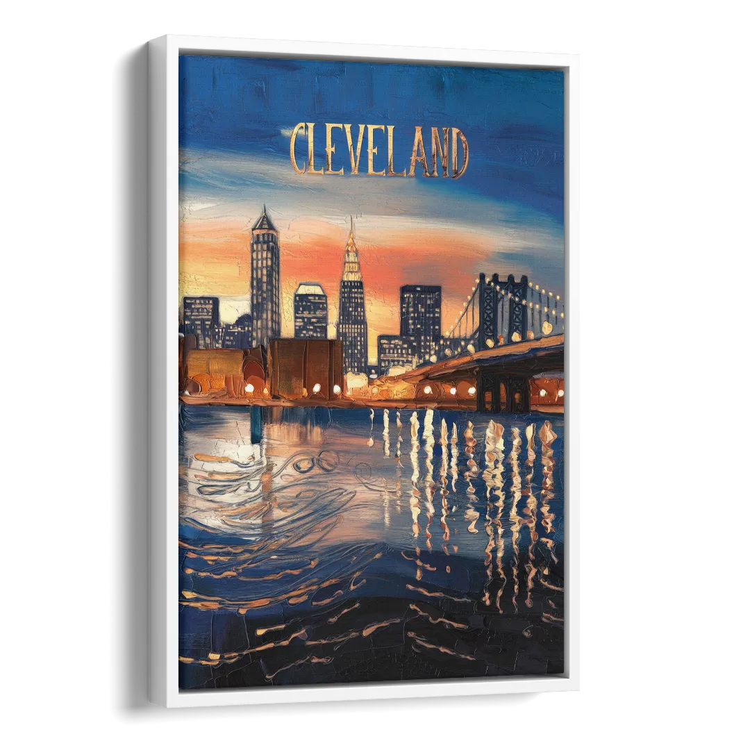 Cleveland Cityscape Panoramic Side - White Canvas Wall Art