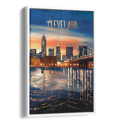 Cleveland Cityscape Panoramic Side - White Canvas Wall Art