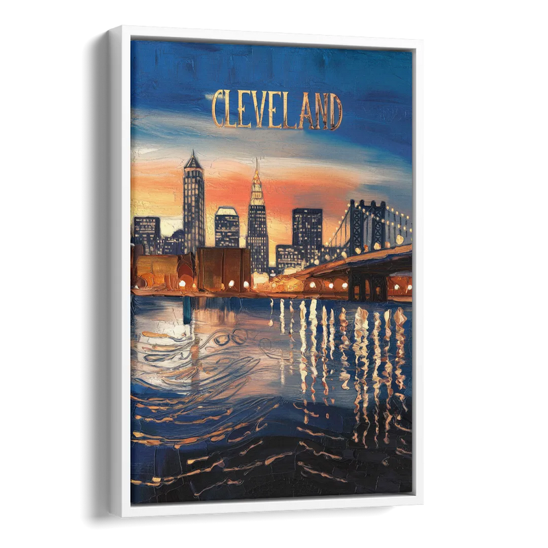 Cleveland Cityscape Panoramic Side - White Canvas Wall Art