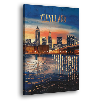 Cleveland Cityscape Panoramic Side - Canvas Wall Art