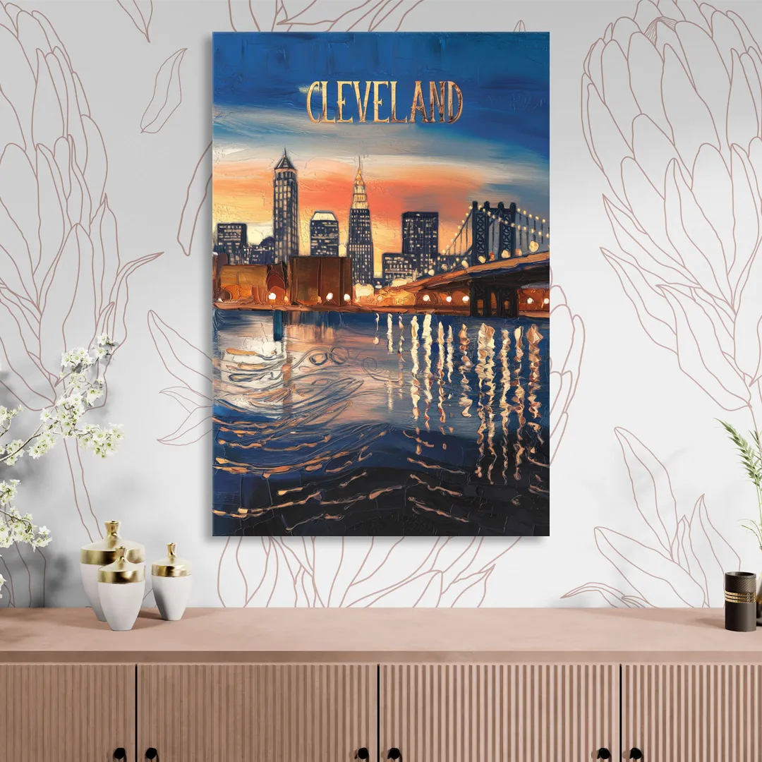 Cleveland Cityscape Panoramic Sitting Room - Canvas Wall Art