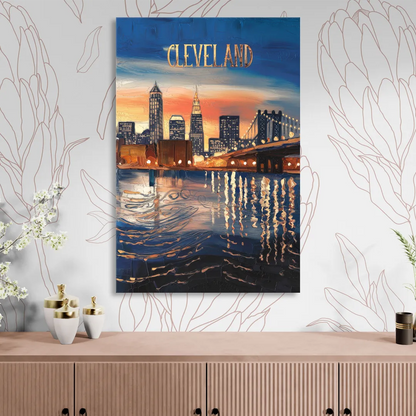 Cleveland Cityscape Panoramic Sitting Room - Canvas Wall Art