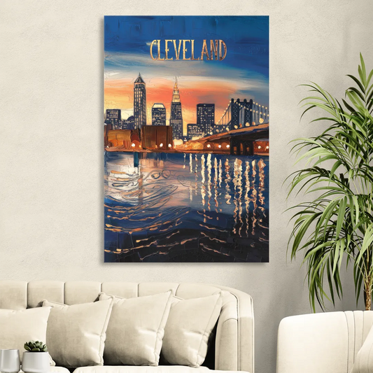 Cleveland Cityscape Panoramic Living Room - Canvas Wall Art