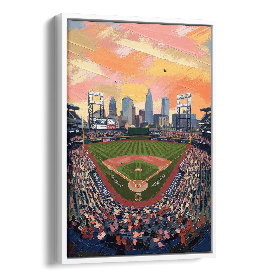 Cleveland Guardians Baseball Field Side - White Canvas Wall Art