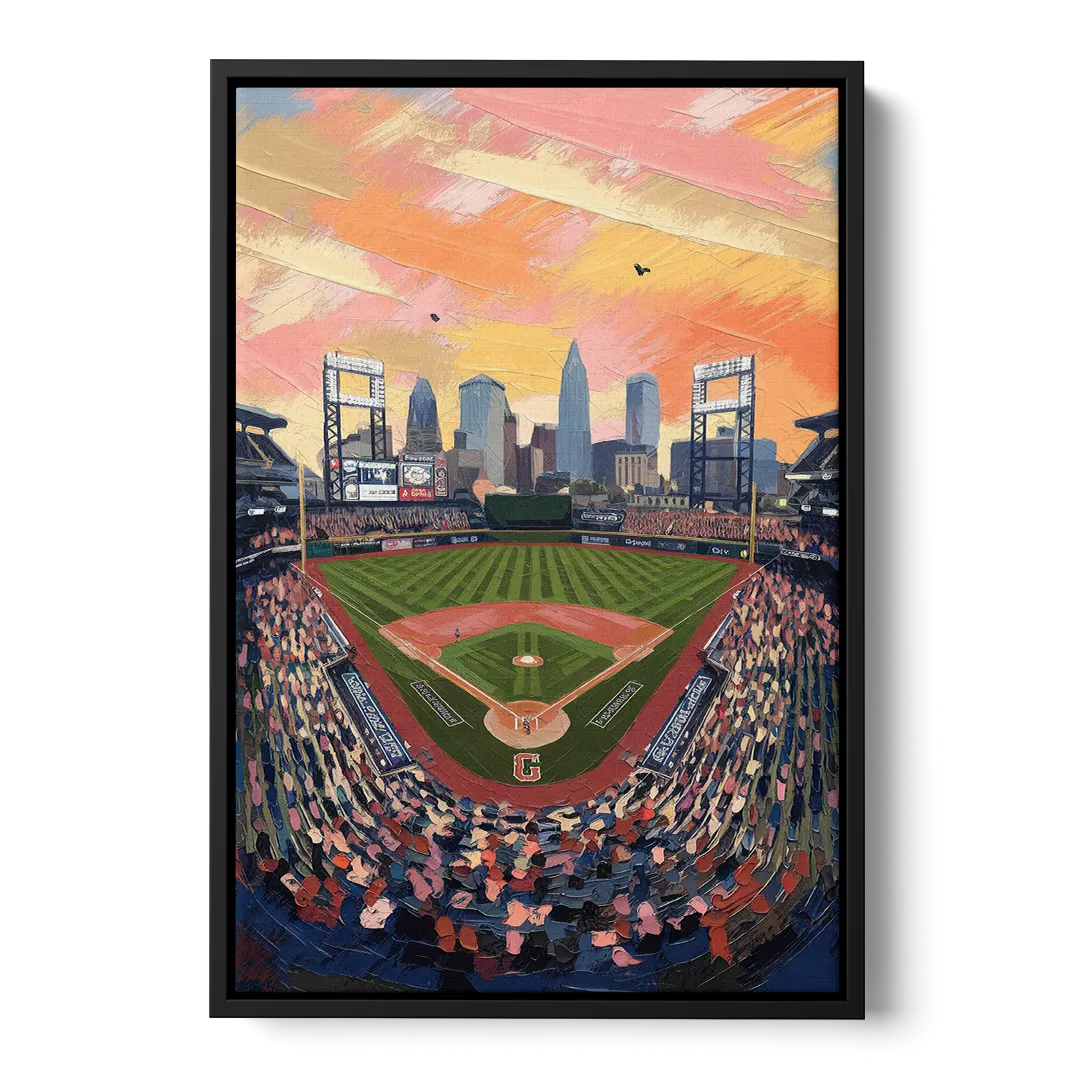 Cleveland Guardians Baseball Field Front - Black Canvas Wall Art