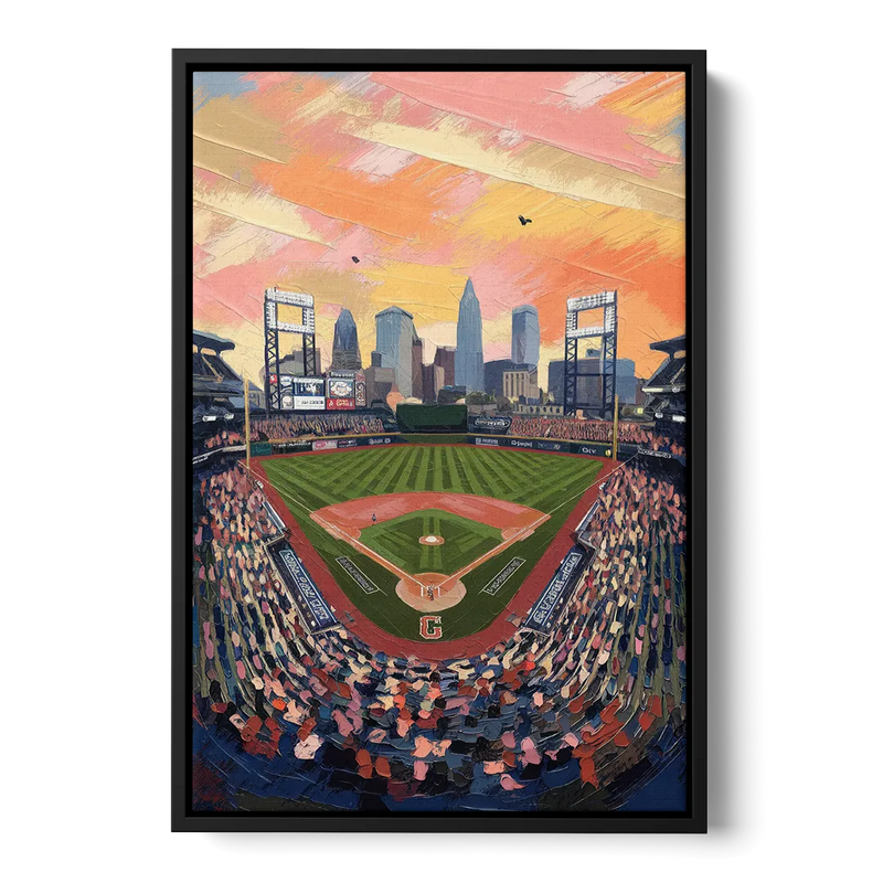 Cleveland Guardians Baseball Field Front - Black Canvas Wall Art