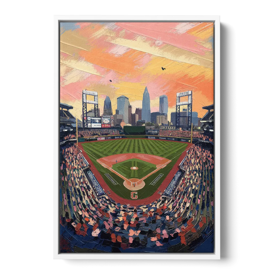 Cleveland Guardians Baseball Field Front - White Canvas Wall Art